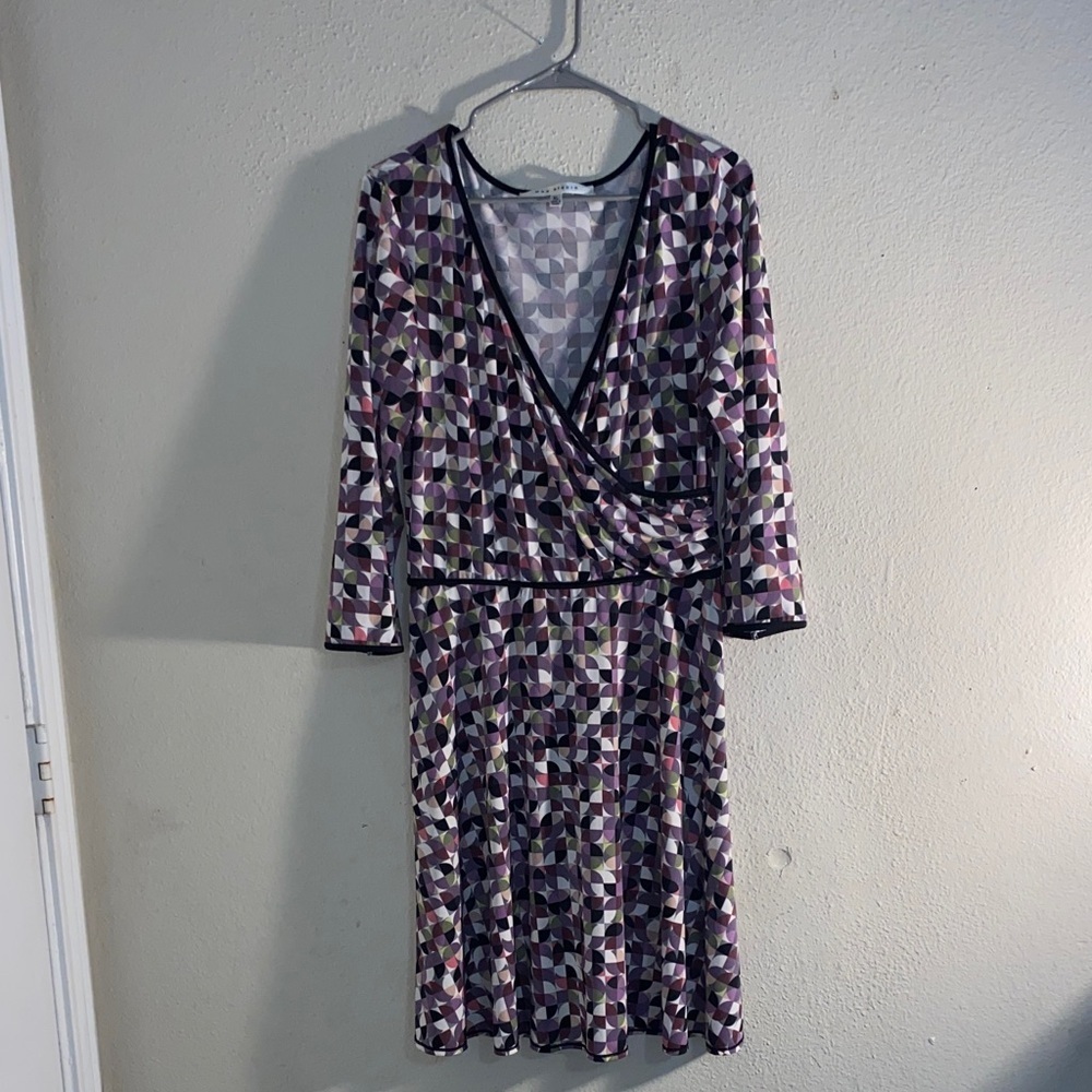 Max Studio Mini wrap Long Sleeve Dress - Purple and Cream